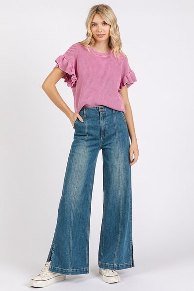 Mittoshop Medium Wash Seam Detail Wide Leg Denim Jeans - Bitsy Gypsy Boutique