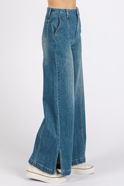 Mittoshop Medium Wash Seam Detail Wide Leg Denim Jeans - Bitsy Gypsy Boutique