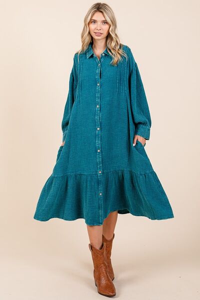 Mittoshop Mineral Wash Cotton Gauze Ruffle Midi Shirt Dress - Bitsy Gypsy Boutique