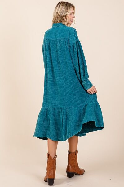 Mittoshop Mineral Wash Cotton Gauze Ruffle Midi Shirt Dress - Bitsy Gypsy Boutique