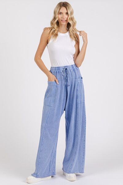 Mittoshop Mineral Wash Elastic Waist Baarrel Leg Baggy Pants - Bitsy Gypsy Boutique