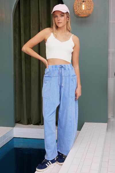 Mittoshop Mineral Wash Elastic Waist Baarrel Leg Baggy Pants - Bitsy Gypsy Boutique