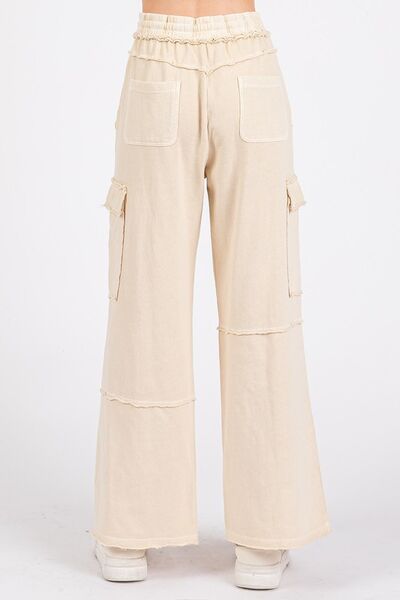 Mittoshop Mineral Wash Elastic Waist Cargo Wide Leg Pants - Bitsy Gypsy Boutique