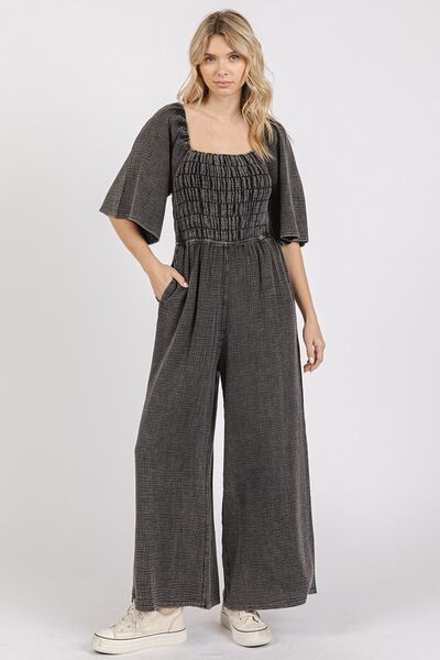 Mittoshop Mineral Wash Gauze Ruched Wide Leg Jumpsuit - Bitsy Gypsy Boutique