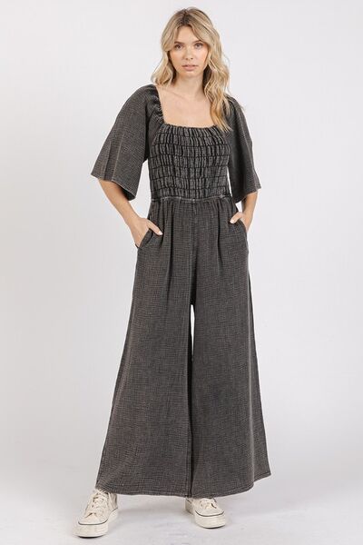 Mittoshop Mineral Wash Gauze Ruched Wide Leg Jumpsuit - Bitsy Gypsy Boutique