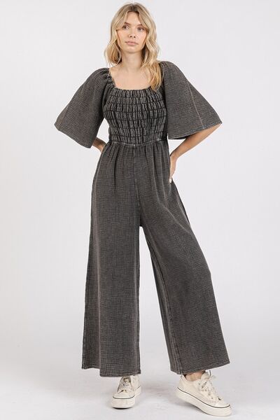 Mittoshop Mineral Wash Gauze Ruched Wide Leg Jumpsuit - Bitsy Gypsy Boutique