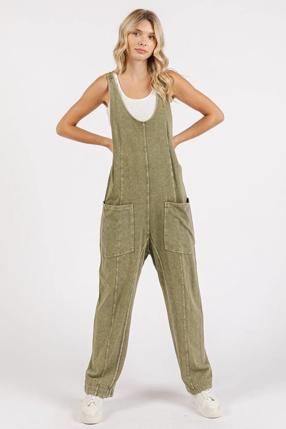 Mittoshop Mineral Wash Relaxed Fit Sleeveless Harem Jumpsuit - Bitsy Gypsy Boutique