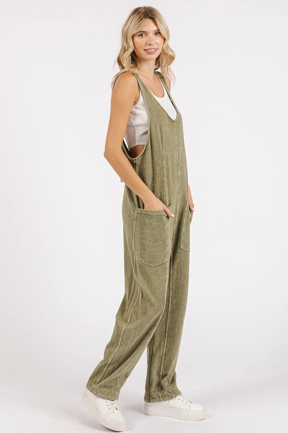 Mittoshop Mineral Wash Relaxed Fit Sleeveless Harem Jumpsuit - Bitsy Gypsy Boutique