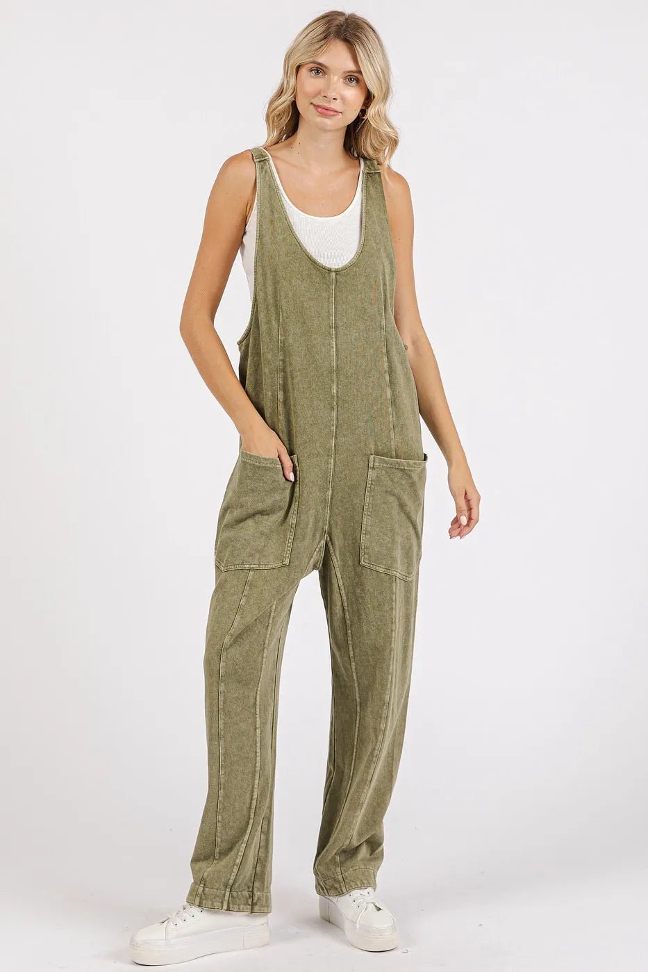 Mittoshop Mineral Wash Relaxed Fit Sleeveless Harem Jumpsuit - Bitsy Gypsy Boutique