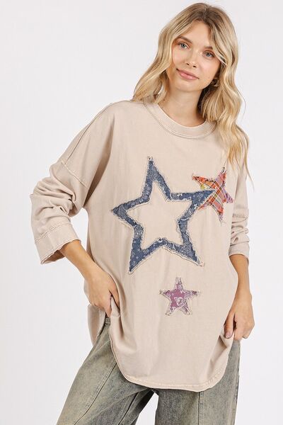 Mittoshop Mineral Wash Star Patch Long Sleeve T-Shirt - Bitsy Gypsy Boutique