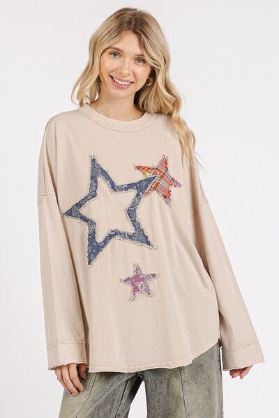 Mittoshop Mineral Wash Star Patch Long Sleeve T-Shirt - Bitsy Gypsy Boutique