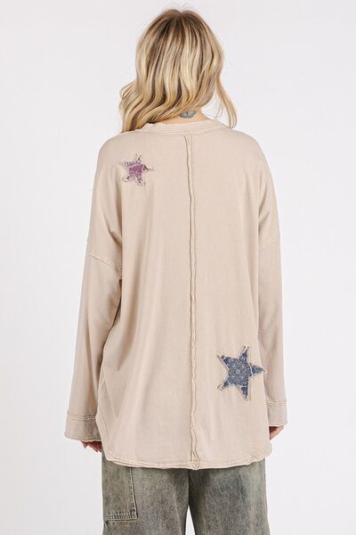 Mittoshop Mineral Wash Star Patch Long Sleeve T-Shirt - Bitsy Gypsy Boutique