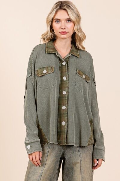 Mittoshop Mineral Washed Plaid Button Down Shacket - Bitsy Gypsy Boutique