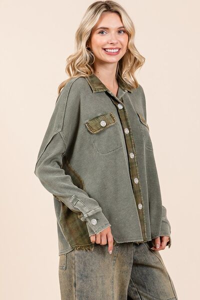 Mittoshop Mineral Washed Plaid Button Down Shacket - Bitsy Gypsy Boutique