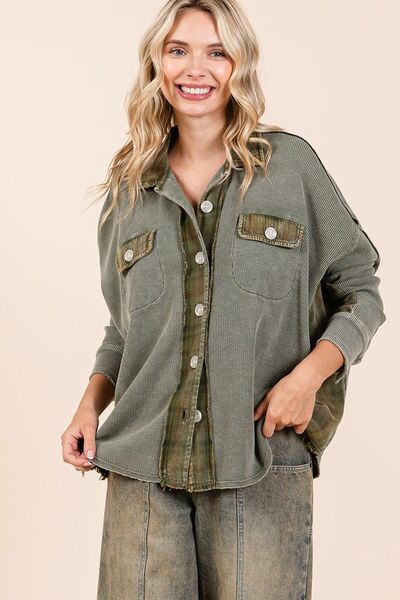 Mittoshop Mineral Washed Plaid Button Down Shacket - Bitsy Gypsy Boutique