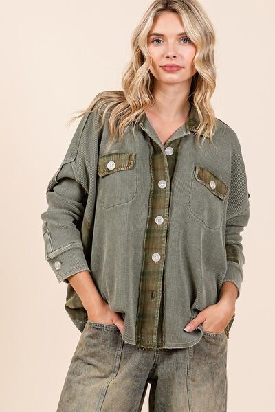 Mittoshop Mineral Washed Plaid Button Down Shacket - Bitsy Gypsy Boutique