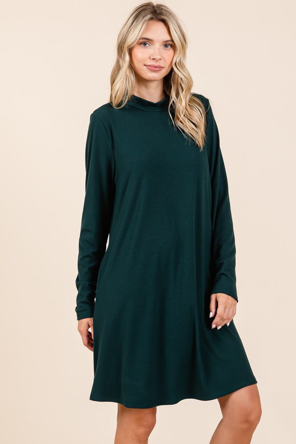 Mittoshop Mock Neck Long Sleeve Dress with Pockets - Bitsy Gypsy Boutique