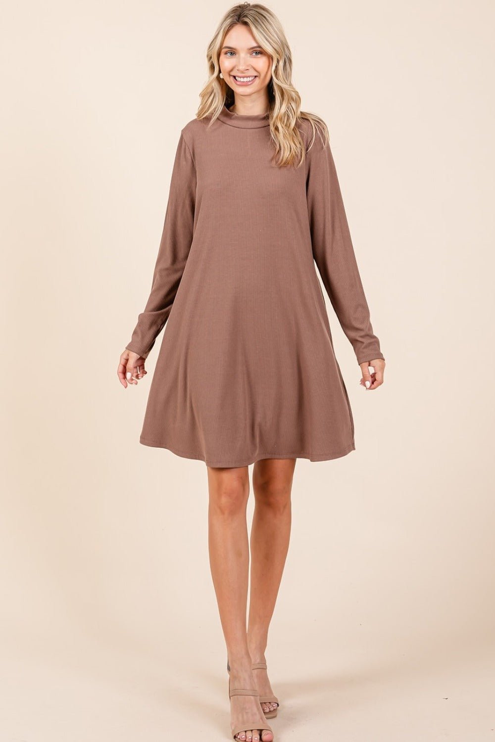 Mittoshop Mock Neck Long Sleeve Dress with Pockets - Bitsy Gypsy Boutique