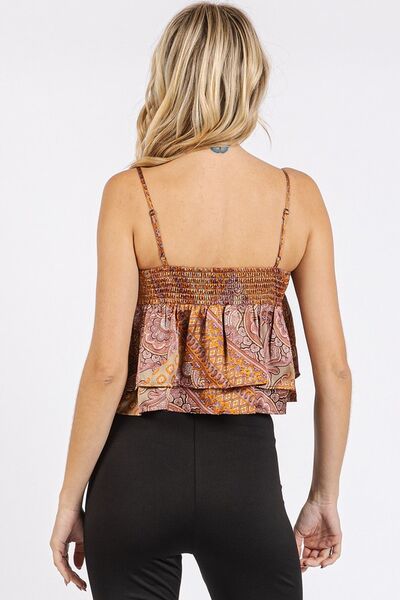 Mittoshop Paisley Patchwork Print Satin Ruffle Crop Cami - Bitsy Gypsy Boutique
