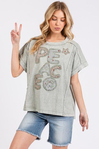 Mittoshop PEACE Round Neck Short Sleeve T-Shirt - Bitsy Gypsy Boutique