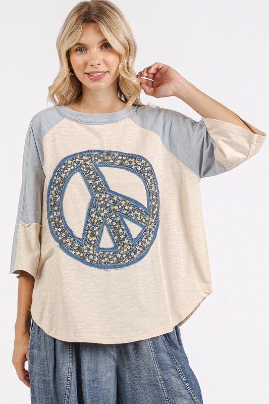 Mittoshop Peace Sign Patch Mineral Washed T-Shirt - Bitsy Gypsy Boutique