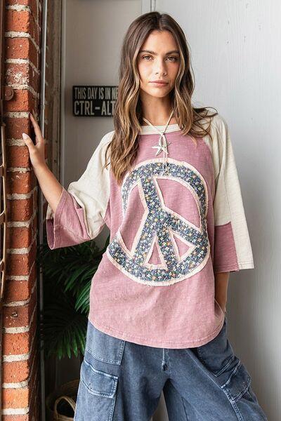 Mittoshop Peace Sign Patch Mineral Washed T-Shirt - Bitsy Gypsy Boutique