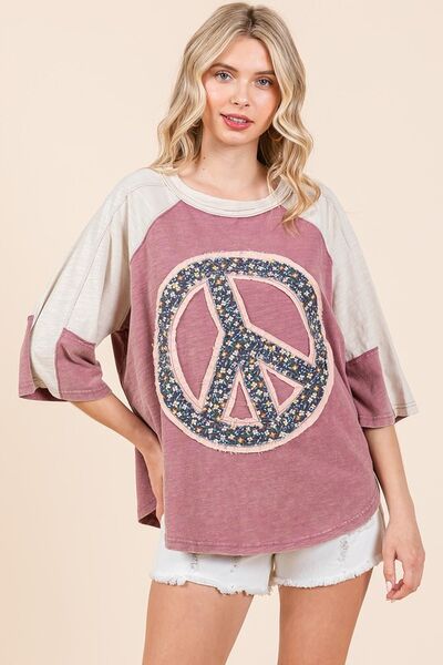 Mittoshop Peace Sign Patch Mineral Washed T-Shirt - Bitsy Gypsy Boutique