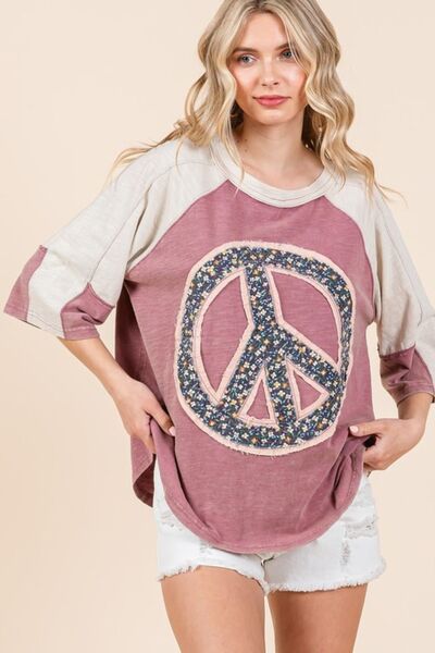 Mittoshop Peace Sign Patch Mineral Washed T-Shirt - Bitsy Gypsy Boutique