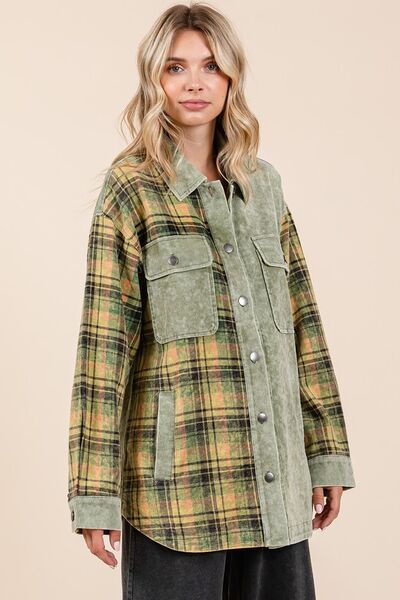 Mittoshop Plaid Button Down Drop Shoulder Jacket - Bitsy Gypsy Boutique