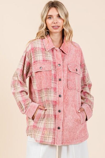 Mittoshop Plaid Button Down Drop Shoulder Jacket - Bitsy Gypsy Boutique