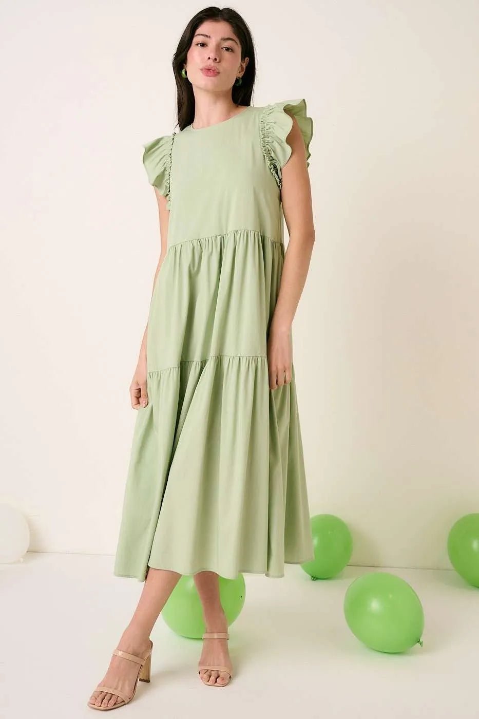 Mittoshop Ruffle Short Sleeve Tiered Maxi Dress - Bitsy Gypsy Boutique