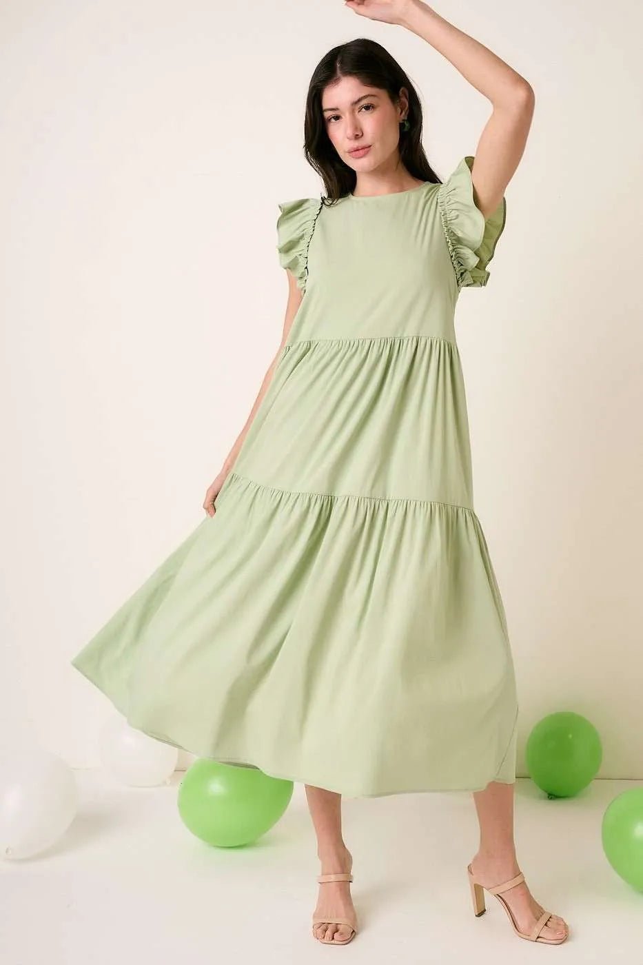 Mittoshop Ruffle Short Sleeve Tiered Maxi Dress - Bitsy Gypsy Boutique