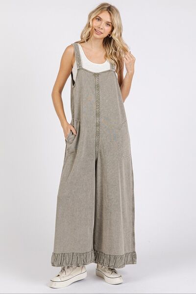 Mittoshop Ruffled Hem Wide Leg Overalls with Pockets - Bitsy Gypsy Boutique