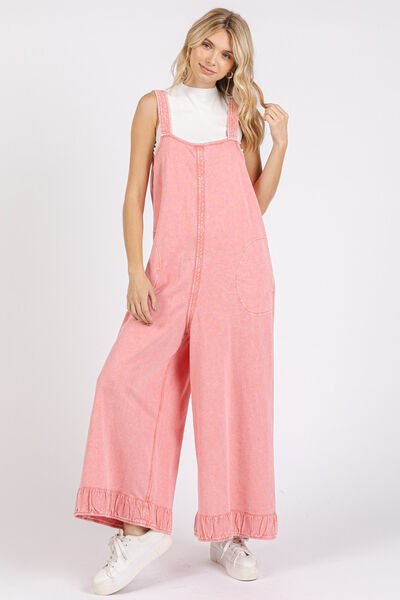 Mittoshop Ruffled Hem Wide Leg Overalls with Pockets - Bitsy Gypsy Boutique