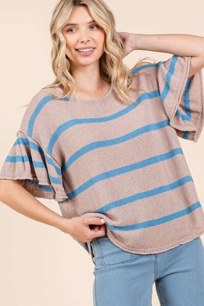 Mittoshop Striped Flounce Sleeve Knit Top - Bitsy Gypsy Boutique