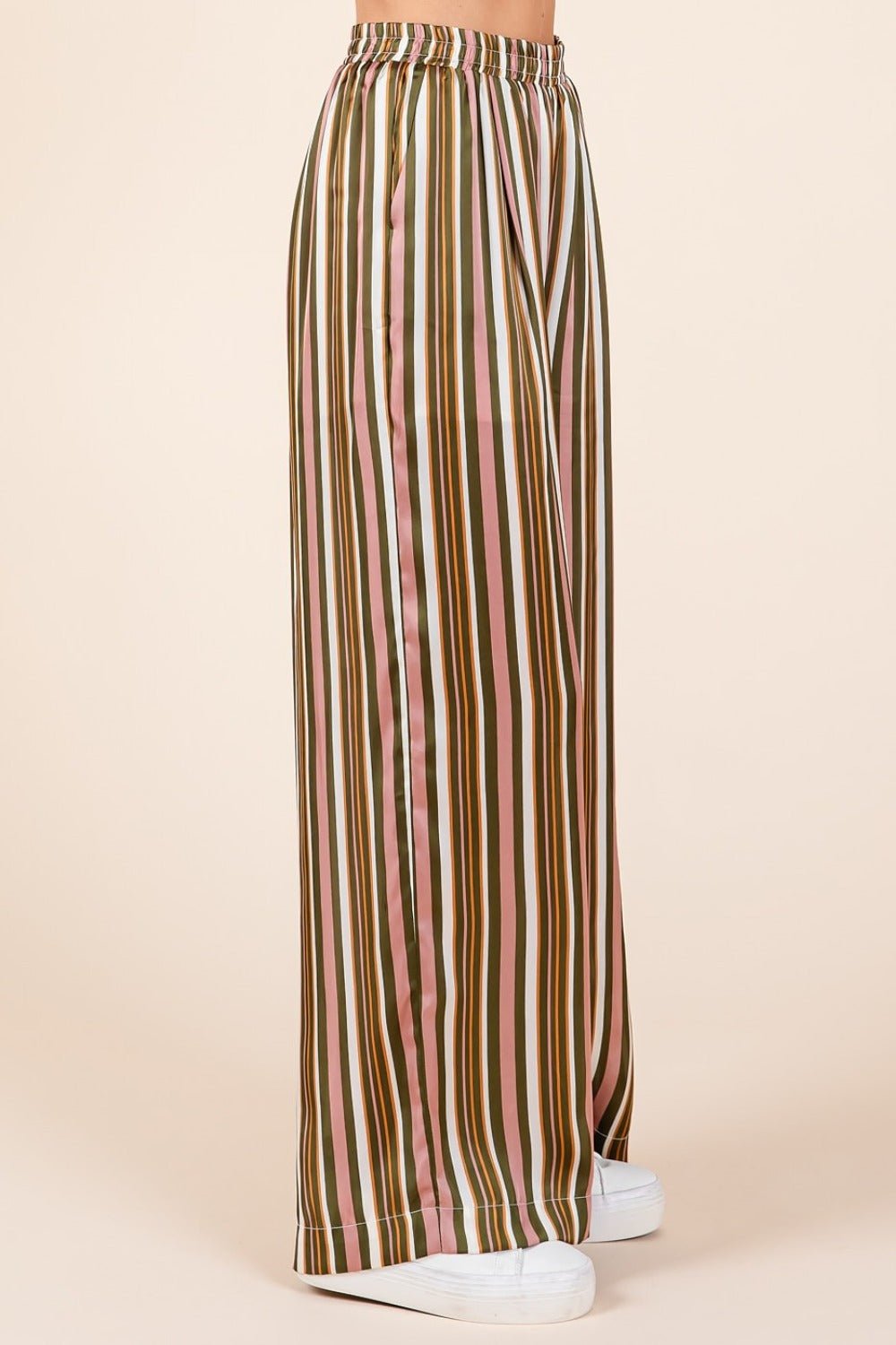 Mittoshop Striped Satin Elastic Waist Wide Leg Pants - Bitsy Gypsy Boutique