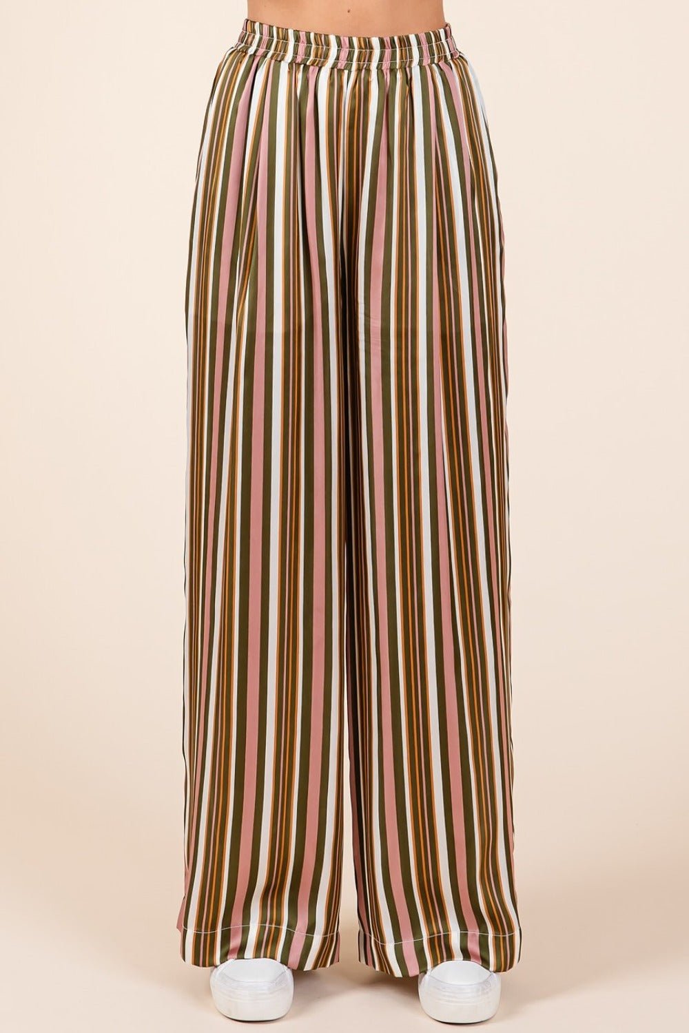 Mittoshop Striped Satin Elastic Waist Wide Leg Pants - Bitsy Gypsy Boutique