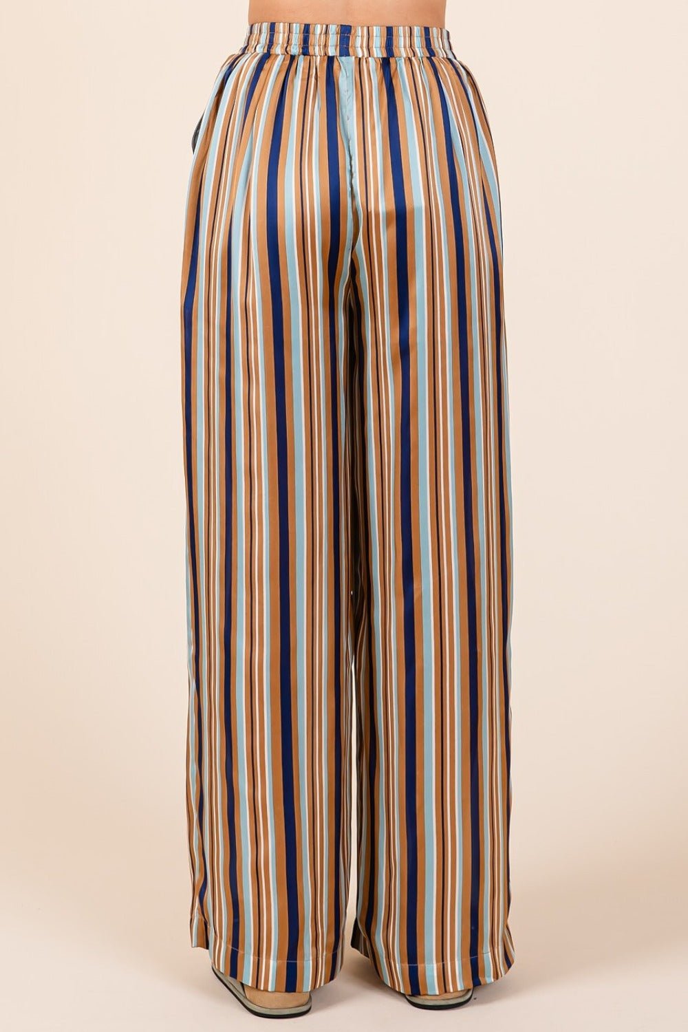 Mittoshop Striped Satin Elastic Waist Wide Leg Pants - Bitsy Gypsy Boutique