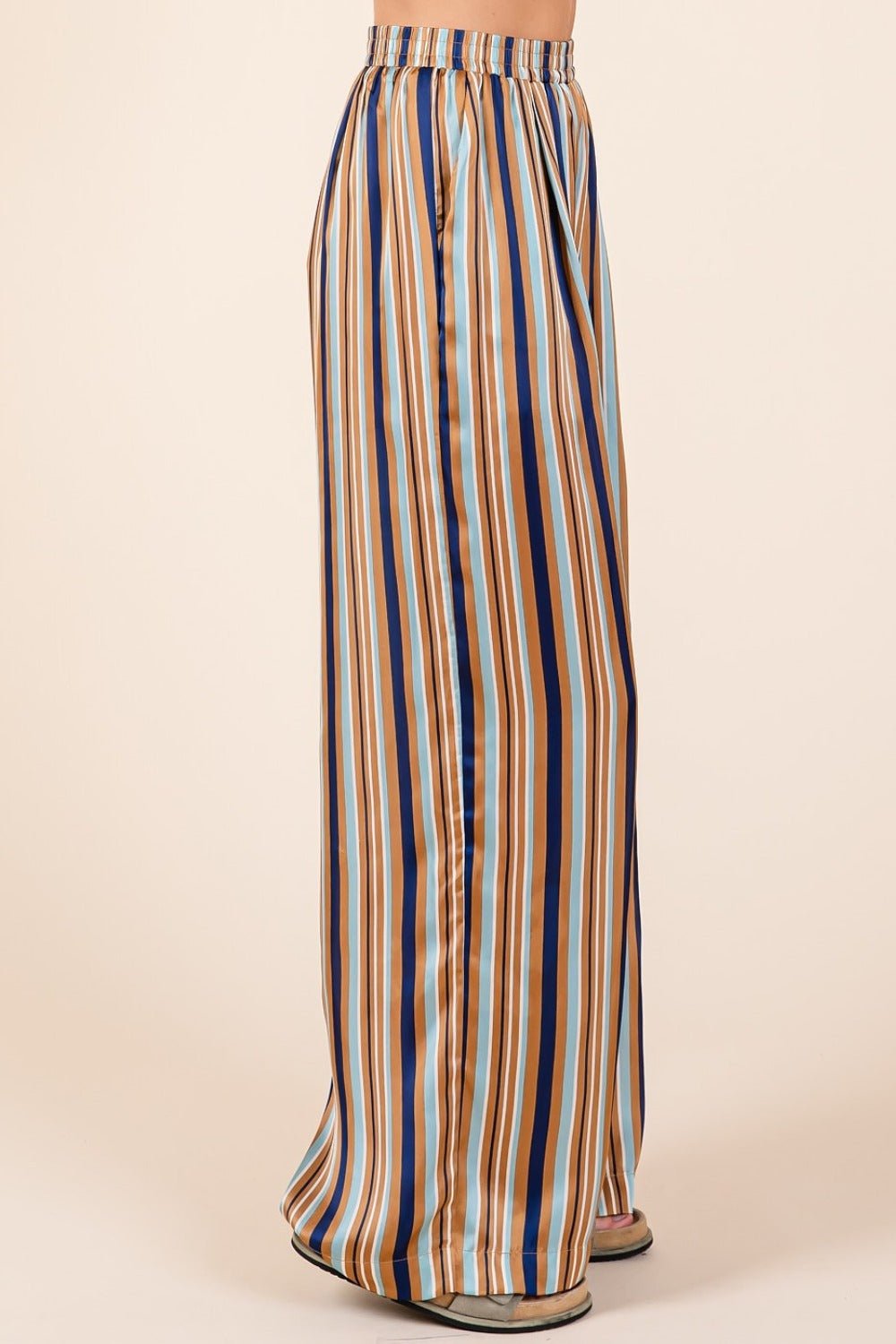 Mittoshop Striped Satin Elastic Waist Wide Leg Pants - Bitsy Gypsy Boutique