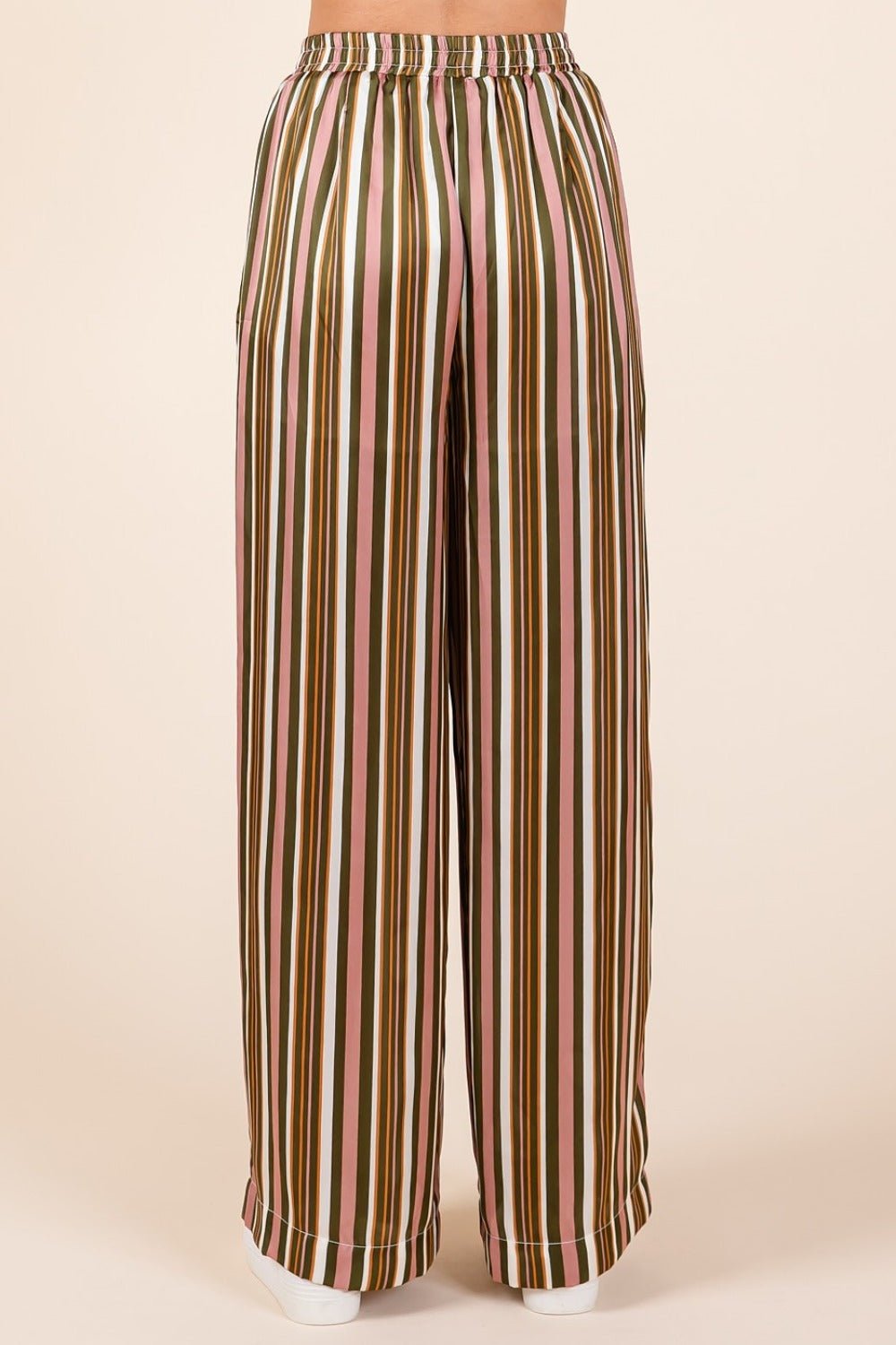 Mittoshop Striped Satin Elastic Waist Wide Leg Pants - Bitsy Gypsy Boutique