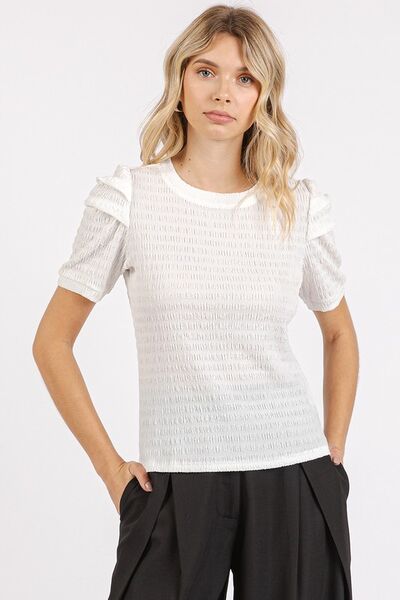 Mittoshop Textured Round Neck Short Sleeve Blouse - Bitsy Gypsy Boutique