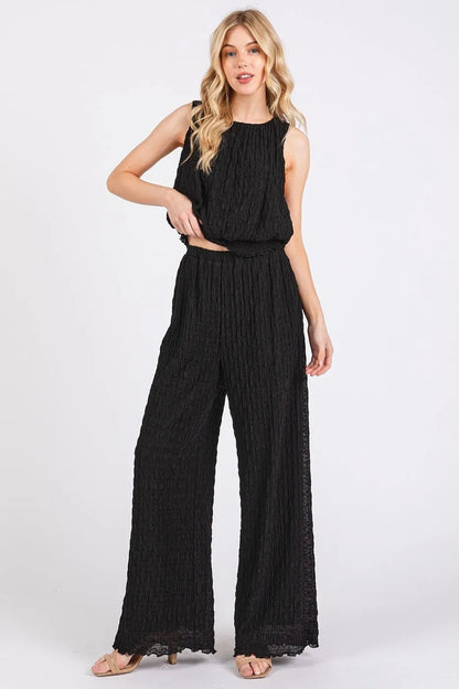 Mittoshop Textured Stretchy Crop Tank and Pants Set - Bitsy Gypsy Boutique