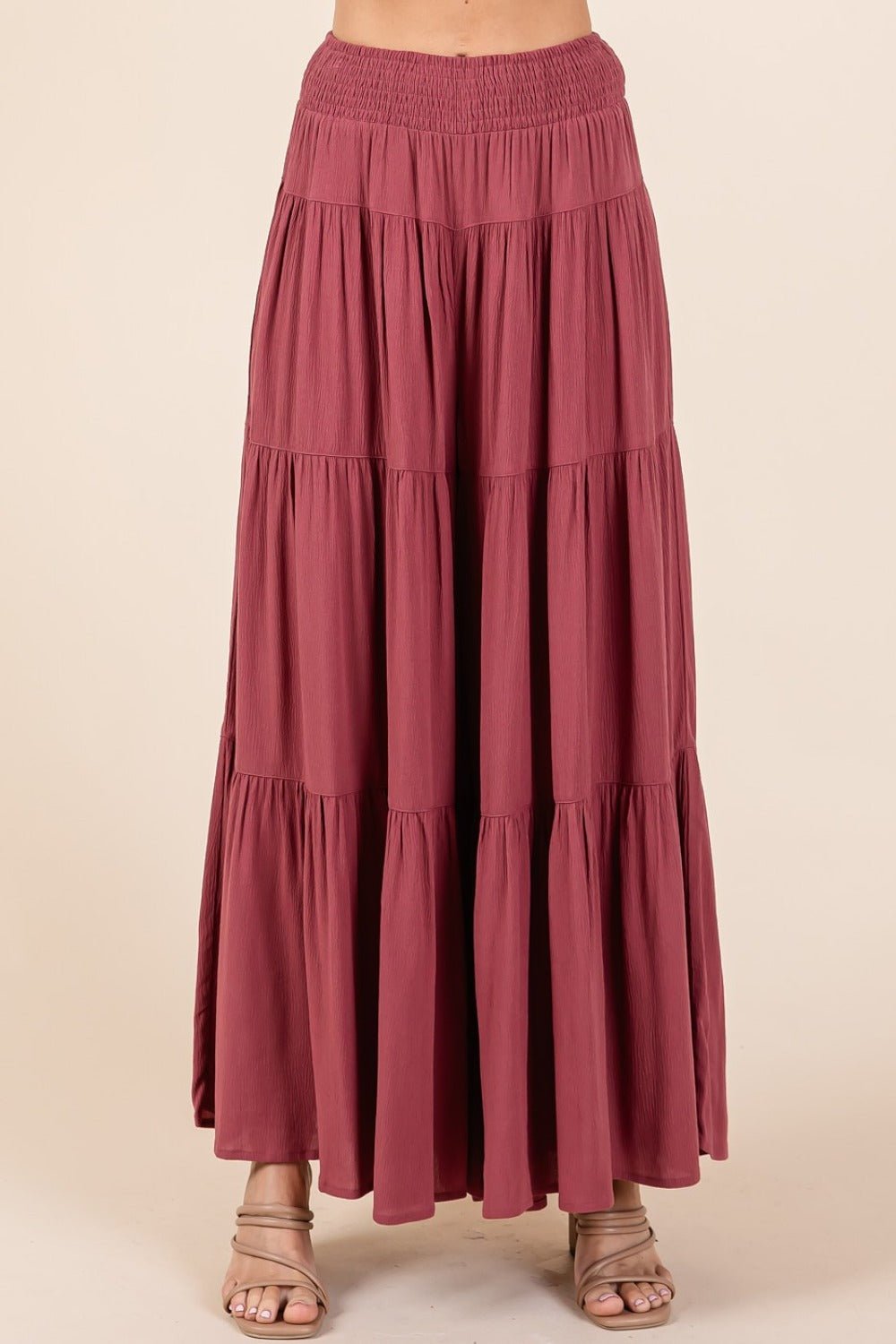 Mittoshop Tier Detail Smocked Elastic Waist Wide Leg Pants - Bitsy Gypsy Boutique