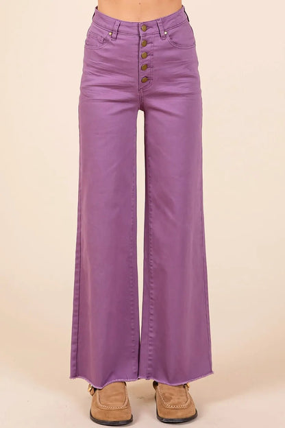 Mittoshop Twill High Waisted Button Fly Wide Leg Pants - Bitsy Gypsy Boutique