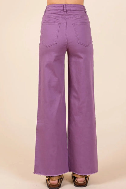 Mittoshop Twill High Waisted Button Fly Wide Leg Pants - Bitsy Gypsy Boutique
