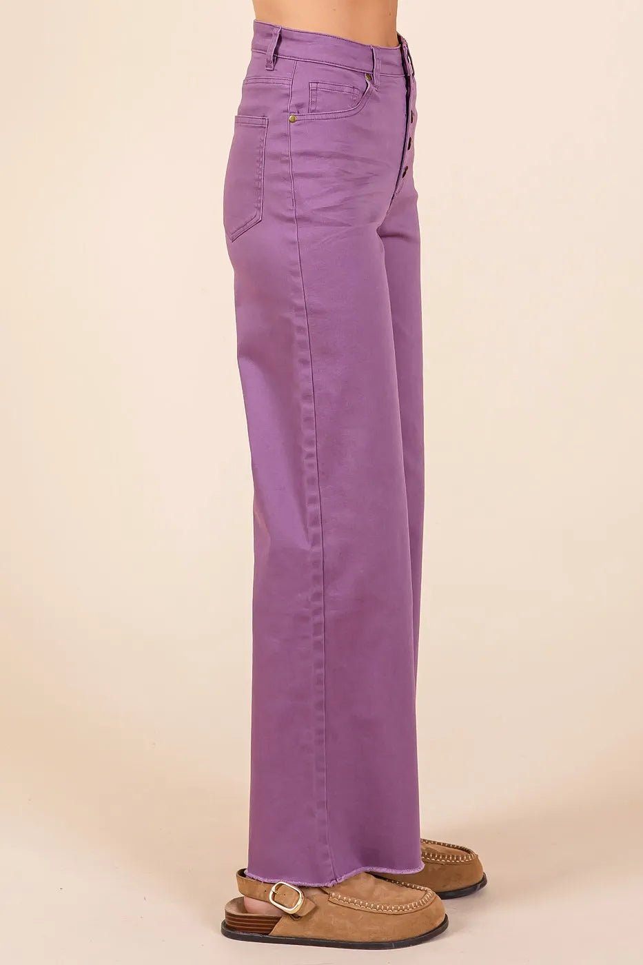 Mittoshop Twill High Waisted Button Fly Wide Leg Pants - Bitsy Gypsy Boutique