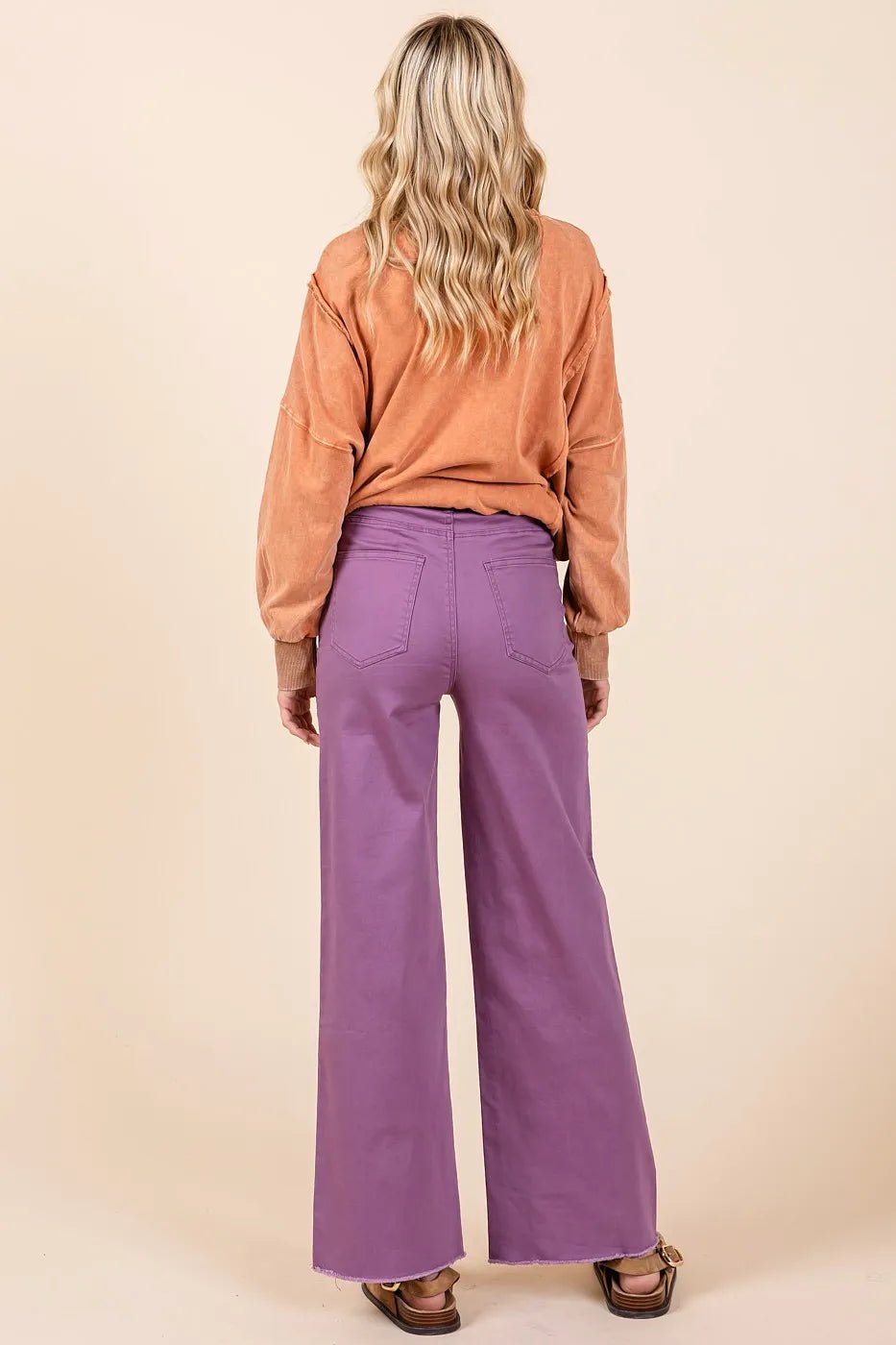 Mittoshop Twill High Waisted Button Fly Wide Leg Pants - Bitsy Gypsy Boutique
