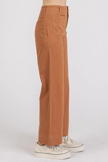 Mittoshop Twill Patch Pocket High Rise Wide Leg Pants - Bitsy Gypsy Boutique