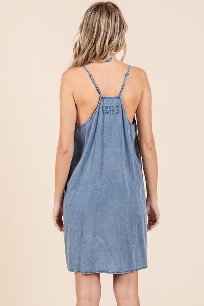 Mittoshop Washed Patch Pocket Mini Cami Denim Dress - Bitsy Gypsy Boutique