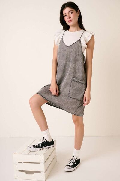 Mittoshop Washed Patch Pocket Mini Cami Denim Dress - Bitsy Gypsy Boutique